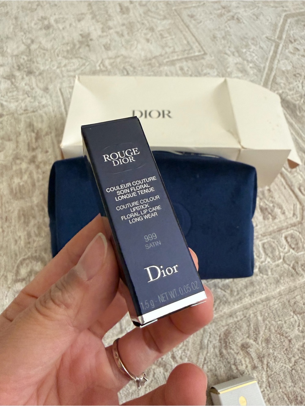 Dior 3-Piece Beauty Gift Set Velvet Pouch Rouge Dior 999 & J’adore Mini - Picture 2 of 8